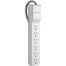Belkin BE106000 White 6-Outlet Power Strip Surge Protector 2.5ft Cord EMI RFI
