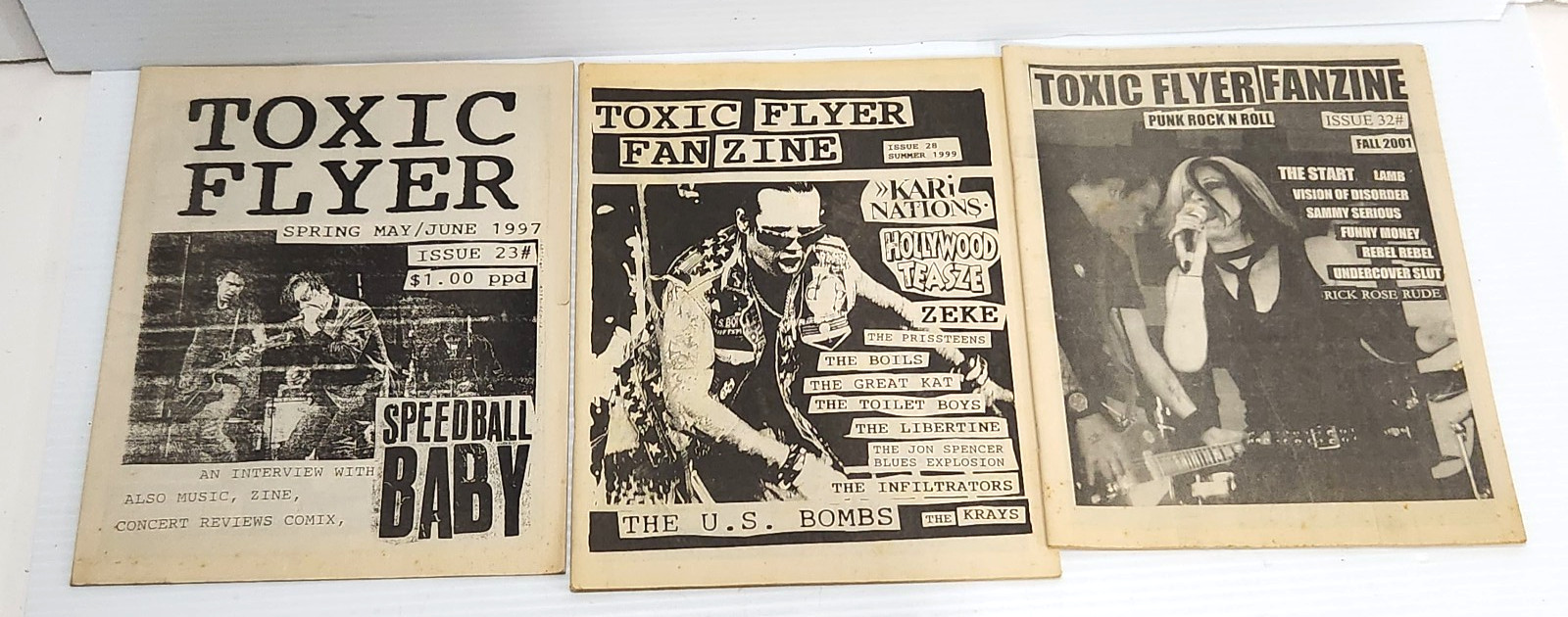 Lot of 3 Toxic Flyer Fanzine 1997 1999 2001 Punk Rock n Roll Rick Rose Rude