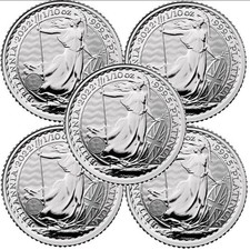 Lot of 5 - £10 Great Britain 1/10 oz .9995 Fine Platinum Britannia Coin BU  9999.99 per troy oz
