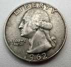 1962 Denver Mint USA Washington Quarter Dollar 90% Silver 25c Coin Mint D B03