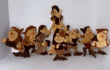 Snow White 7 Dwarves Hand Painted Wooden Wall Decor Hellerkunst Germany 1950’s. 
