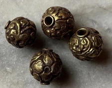 4pcs  Tibetan Handmade Repousse Brass Bead in Nepal 15mm CC718