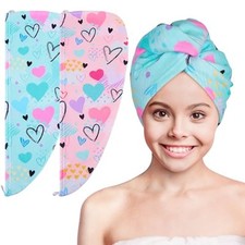 Microfiber Hair Towel Wrap for Kids 2 Pack Rapid Drying Hair Towel with