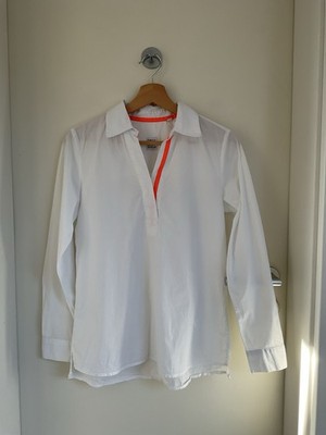 EMILY VAN DEN BERGH Damen Langarm Bluse 36 Weiß Kragen Baumwolle Elasthan 