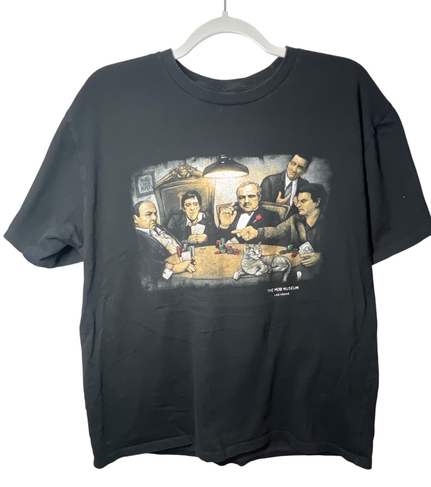 The Mob Museum Las Vegas T-Shirt Large Black Cotton Graphic Art Poker Scene