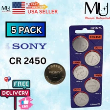 5 Pcs Sony CR2450 FreshStock DL2450 ECR2450 Lithium Battery 3v Expire Date 2033+