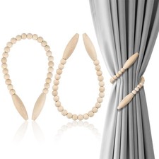 OCIOLI Wood Bead Curtain Tiebacks 2 Pack, No Drill Curtain Holdbacks for Boho De