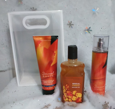 Rare Bath & Body Works 3 pc Sensual Amber Set With Gift Bag!  Mist hard to find