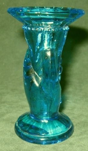 Small Fenton Teal Blue Glass Lady's Hand Holding Vase