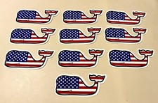 Lot of 10 Authentic Vineyard Vines American Flag Whale Stickers - Mint 4.75"