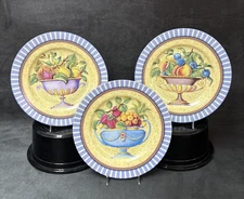 3 Godinger Email De Limoges Plates 1855 Decore A La Main A L Marino Fruit 7 1/2"