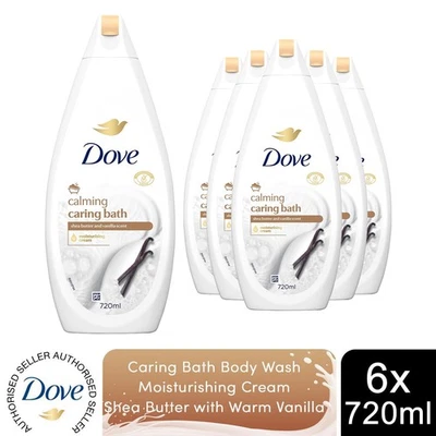 Dove Caring Bath Body Wash Moisturising Cream Shea Butter With Vanilla, 6x720ml