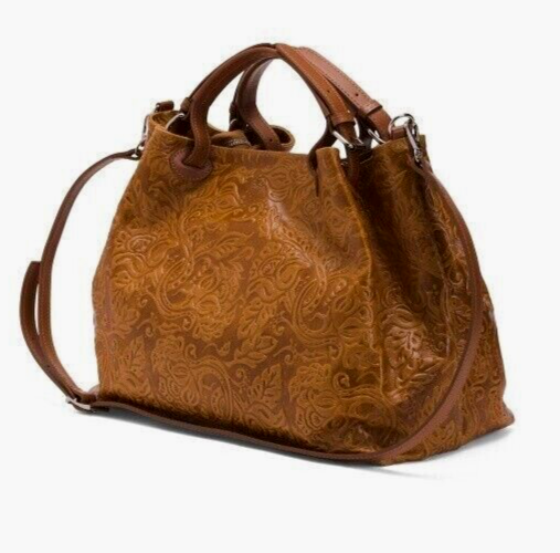 【極美品】Italian Emboss Leather Bag 定価71500円 ISADORA ITALY Cuoio Tooled GENUINE Leather Large Bag Tote Purse