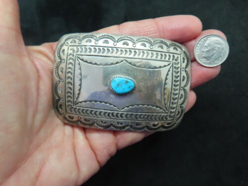 Vintage Navajo & Turquoise Sterling Silver Hand Crafted Belt Buckle - Picture 2 of 4