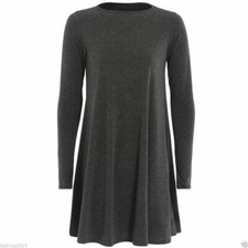 Women Ladies Long Sleeve Swing Dress Flared A Line Skater Dress Top Size 8-26