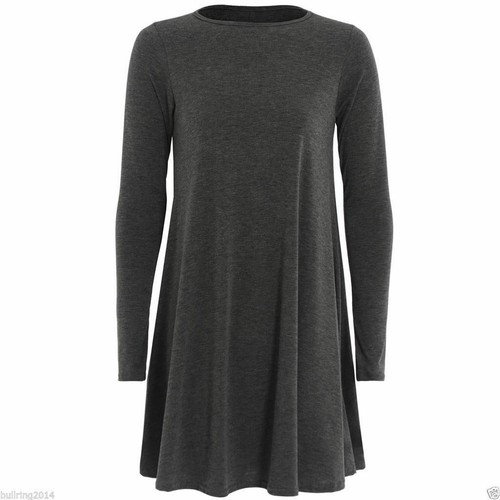 Women Ladies Long Sleeve Swing Dress Flared A Line Skater Dress Top Size 8-26 - Picture 8 of 18