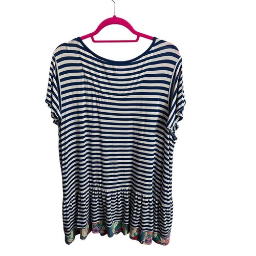 Matilda Jane Blue Striped Floral Hem Flutter Short Sleeve Top Womens XXL - Picture 3 of 8
