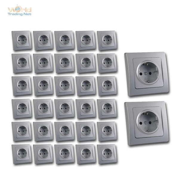 Delphi 32Er Set Schutzkontakt Steckdose Silber 250V~ 16A Klemmanschluß Up Rahmen-image