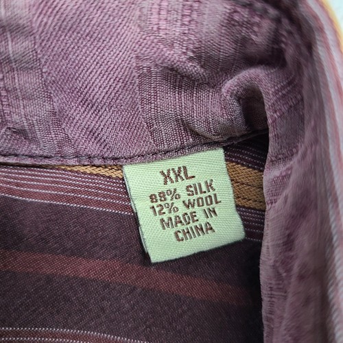 Tommy Bahama Shirt Mens 2XL Brown Earth Tones Striped Button Up Silk Wool Boho - Picture 4 of 11