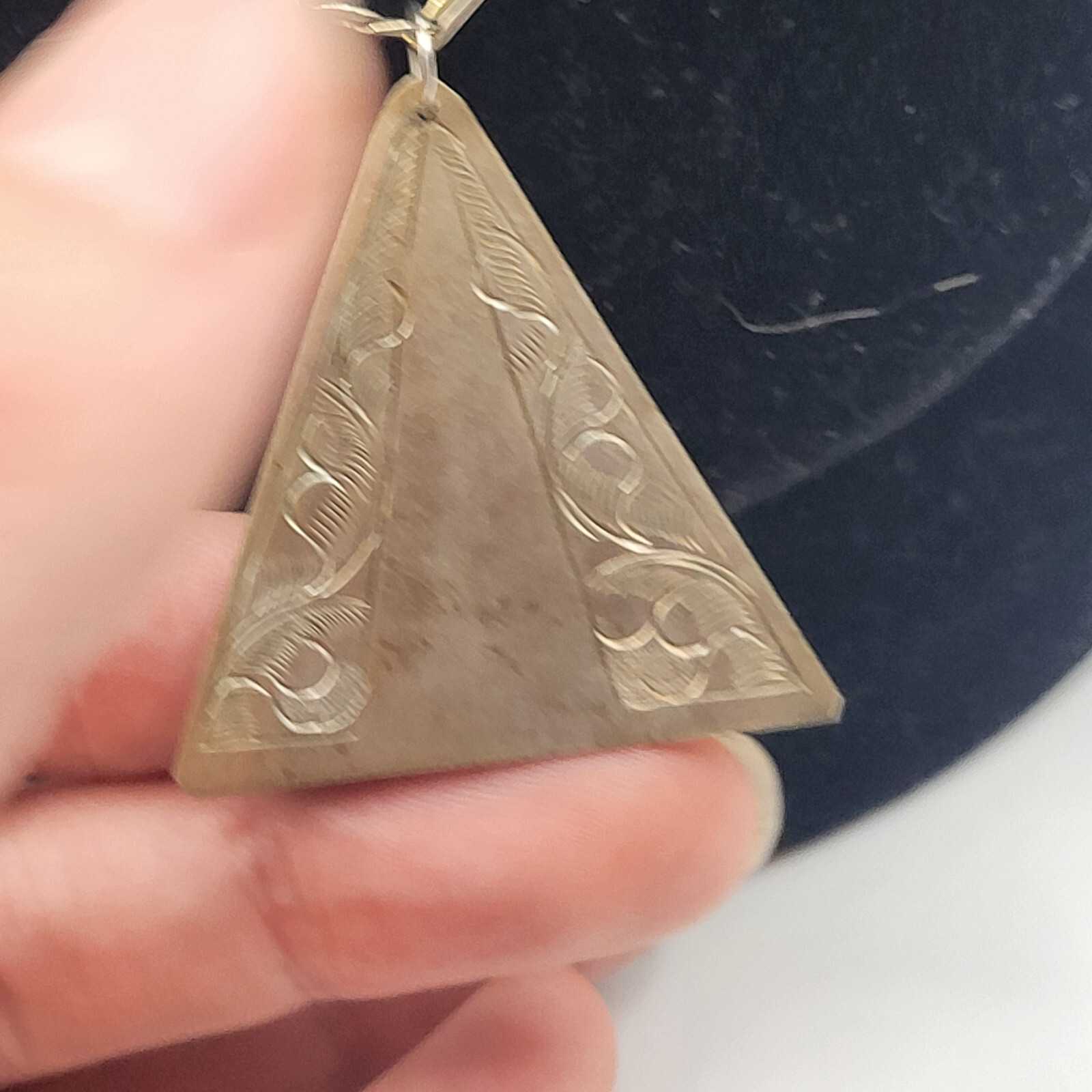 Artisan Made Silver Engraved Triangle Necklace Ch… - image 2