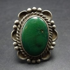 CLASSIC Old 1960s 1970s GREEN TURQUOISE Sterling Silver RING size 7 Vintage PAWN