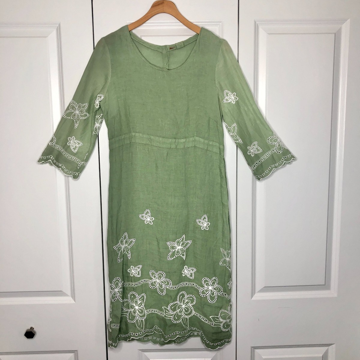 New 120% Lino Light Green Linen Dress with White Floral Embroidery Size 8 | eBay New 120% Lino Light Green Linen Dress with White Floral Embroidery Size 8 | eBay