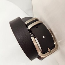 Dress belt women's M brown 100 leather silver tone square buckle minimalist new