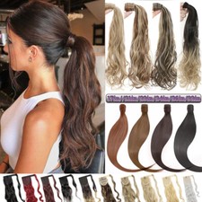 Thick Hair Ponytail Clip In as Real Human Extensions Wrap Around Pony Tail Long