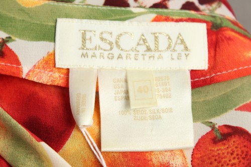 ESCADA Vintage Multi Fruit Print Silk Crepe Button-Front Maxi Dress 40 - Picture 6 of 6