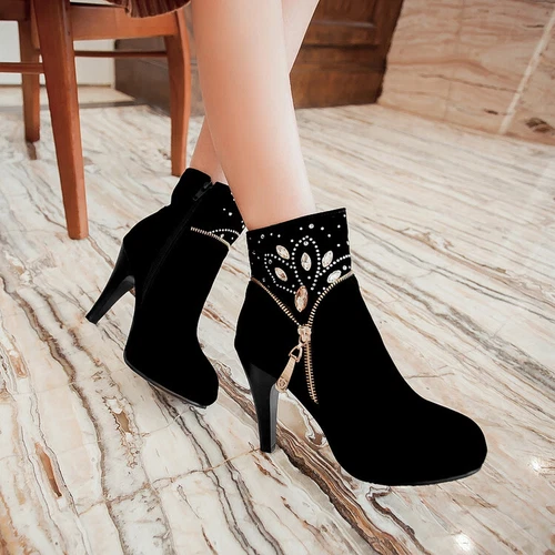 Damas Estrás Botines Tacón Alto Botas Cortas Cremallera Punta Redonda Zapatos de Fiesta - Imagen 9 de 15