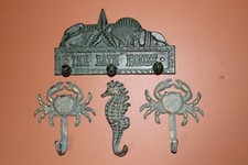 Shore Bath Antique Look Nautical Towel Hooks, Seahorse / Crab, Cast Iron - 4 pcs