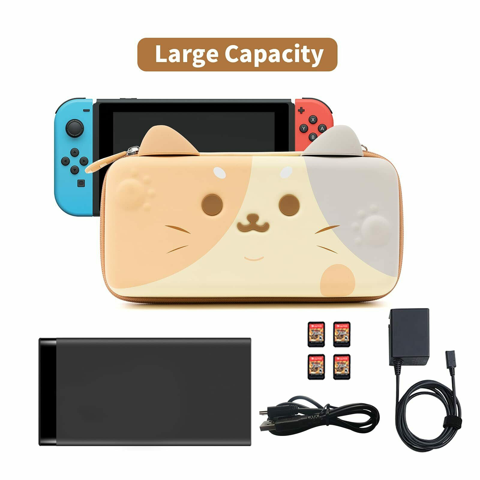 Carrying Case for Nintendo Switch / OLED With 10-Game Card Slots Calico Cat PU