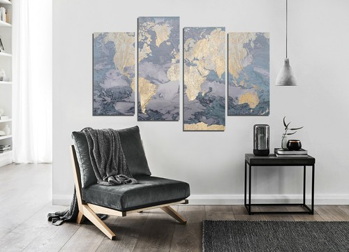 rustic world map textured marble 2, split canvas prints on wooden bars - Picture 5 of 6