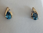 Pierced Post 2.2 Grams Yellow Gold 14K Gold Blue Topaz & Diamond Earrings