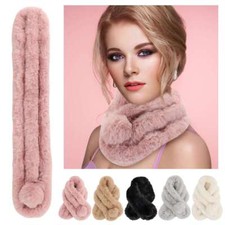 Winter Women Fur Scarf Knitted Neck Warm Fluffy Plush Collar Scarves Wraps Plain