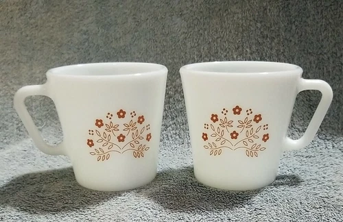 Set 2 Vintage Pyrex Coffee Mug Summer Impressions Ginger Brown Flowers 1410