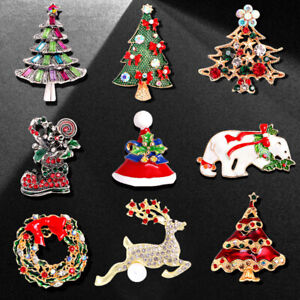 Vintage Christmas Brooch Pin Crystal Rhinestone Snowman Enamel Badge Xmas Gift