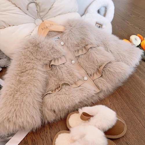 Girls Faux Fur Top Jacket Winter New and Western-style Thickened Warm Top Jacket