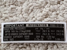 Honda CB125S Tyre Information Decal.