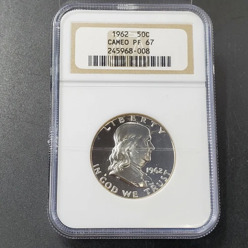 1962 P Franklin Silver Half Dollar Coin NGC PF67 CAMEO SCRATCH ON HOLDER