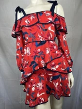 Tanya Taylor Doralee Red Tulip 100% Silk Dress Sz 0