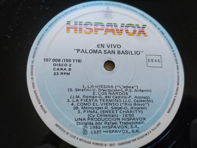 【中古】 En Vivo PalomaSanBasilio PALOMA SAN BASILIO En Vivo 1985 Hispavox - 2 X LP Vinyl 12