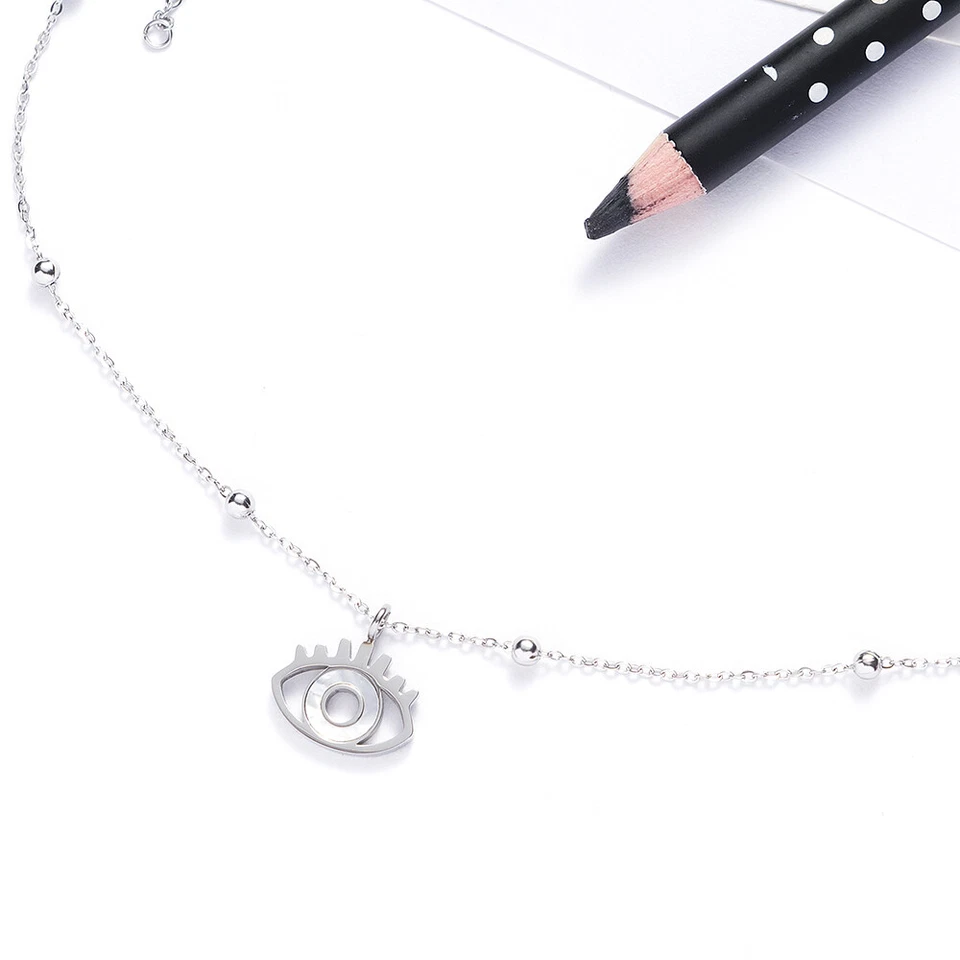 DAMEN KETTE AUGE IN SILBER HALSKETTE SYMBOL ANHÄNGER KETTE EDELSTAHL SCHMUCK NEU - Bild 3 von 4