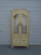 Fretwork Thomasville Faux Bamboo China Cabinet Hutch Breakfront Regency Allegro