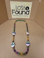 Mardi Gras 4 Painted Faces Masks Multicolored Necklace Beads Throw