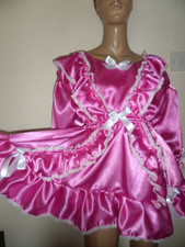 ADULT BABY  SISSY  DEEP PINK SATIN  LACE