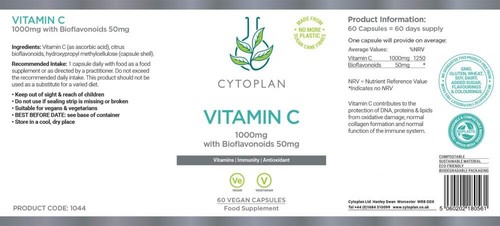 Cytoplan Vitamin C 1000mg with Bioflavanoids 50mg 60 Capsules - Picture 2 of 2