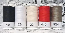 5 NEW 274 yard Spools different colors GUTERMANN 100% polyester sew-all thread