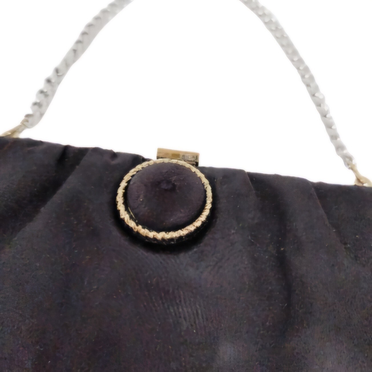 Black Satin Clutch Purse Evening Bag Silver Chain Silver Rope Clasp Vtg