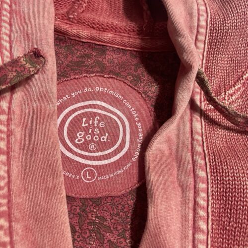 Felpa con cappuccio Life Is Good Pink donna L maglione cotone maglia tasca - Foto 5 di 7